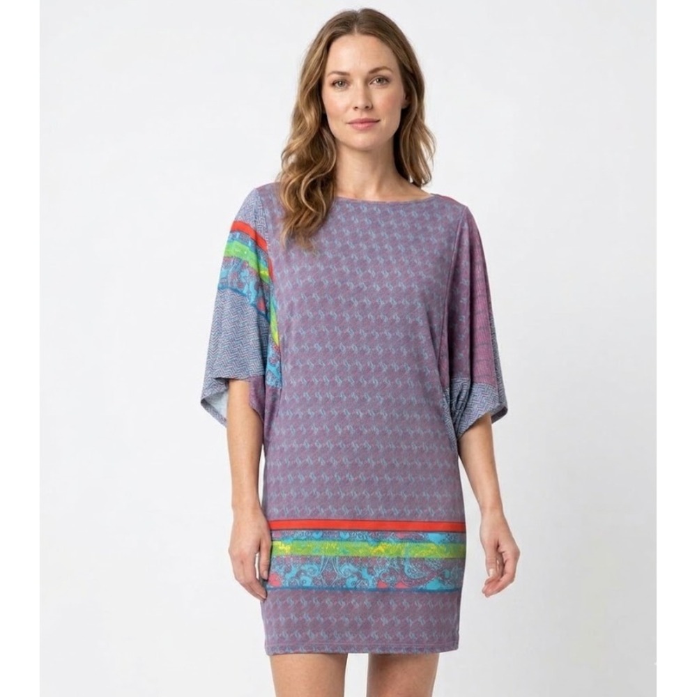 New Hale Bob Large Purple Blue Boho Envelope Batwing Stretch Knit Tunic/ Dress